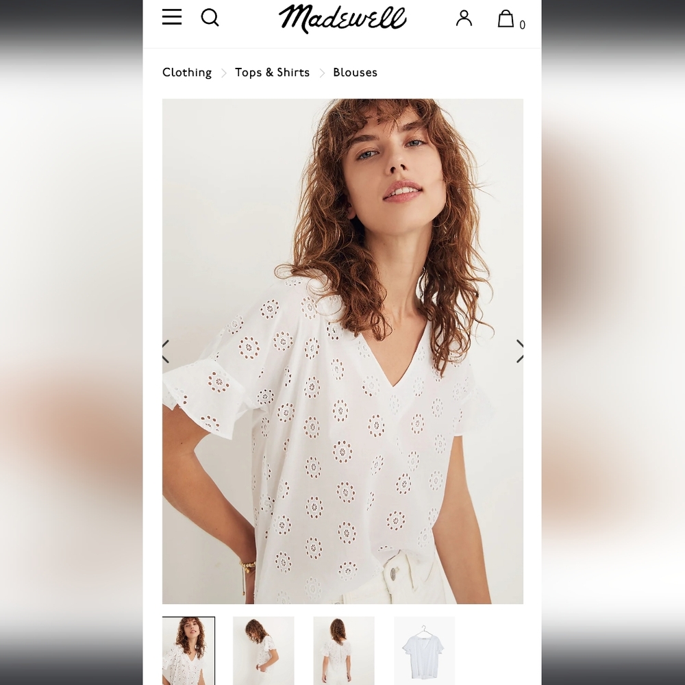 Madewell eyelet sundrift ruffle top, white, size XS